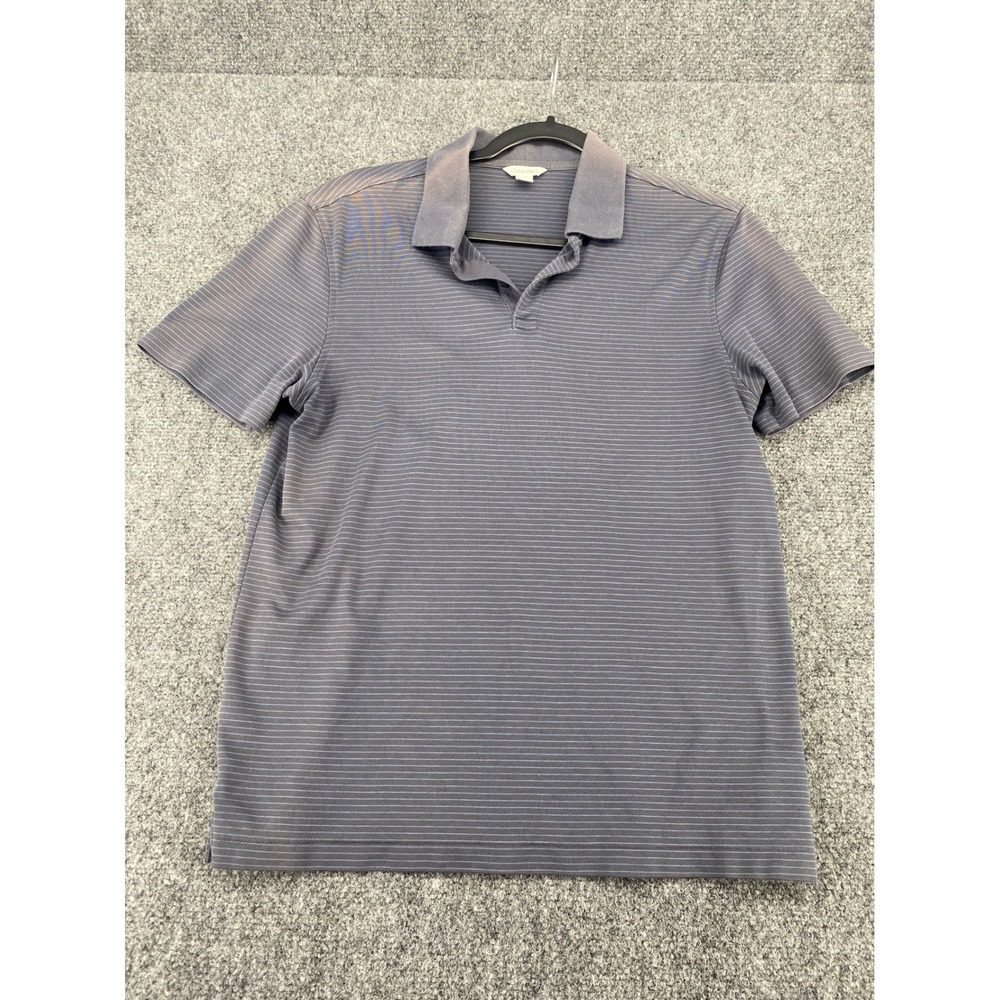 Calvin Klein Polo Shirt Mens Small Gray Blue Micro Stripe Short Sleeve Golf Top